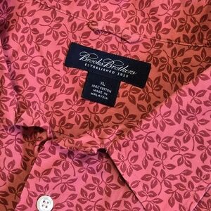 Brooks Brothers Men's XL Pink Red Floral Cotton Vacation Resort Beach Golf Wear